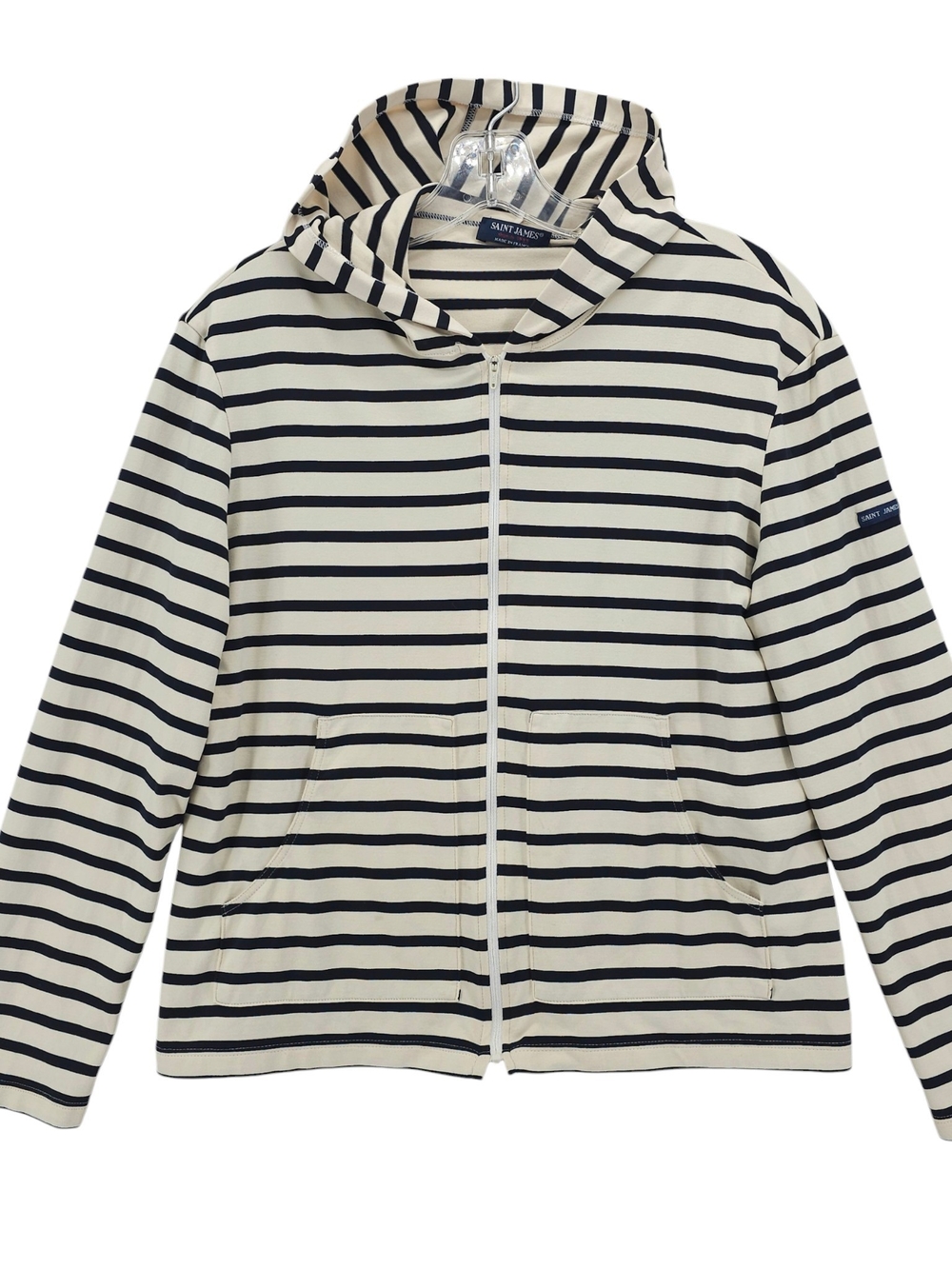 Saint James Kids Striped Zip Hoodie in Cream and Navy